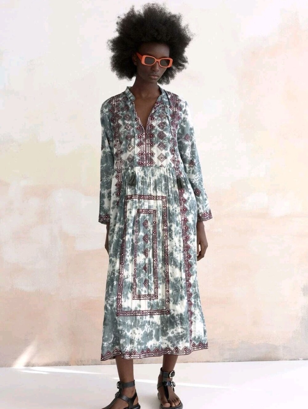 NWT Zara Limited Edition Embroidered Tie Dye Boho Tassel Midi Dress Festival XXL